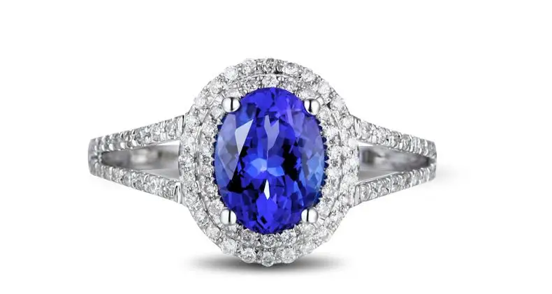 

Luxury 1.6 carat 925 sterling silver wedding ring natural oval sapphire diamant tanzanite finger ring for women (CM)