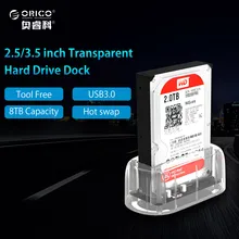 ORICO 2.5″ 3.5″ USB 3.0 to SATA 3.0 Transparent HDD Docking Station Support 8 TB Hard Disk Drive Tool Free for Notebook PC