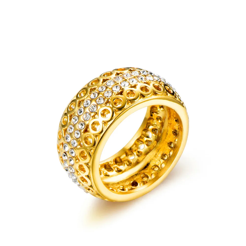 

HIP Hop Bling Iced Out Stainless Steel Micro Pave Rhinestone Hollow Out Bling Round Rings for Men Jewelry Ring Dropshipping