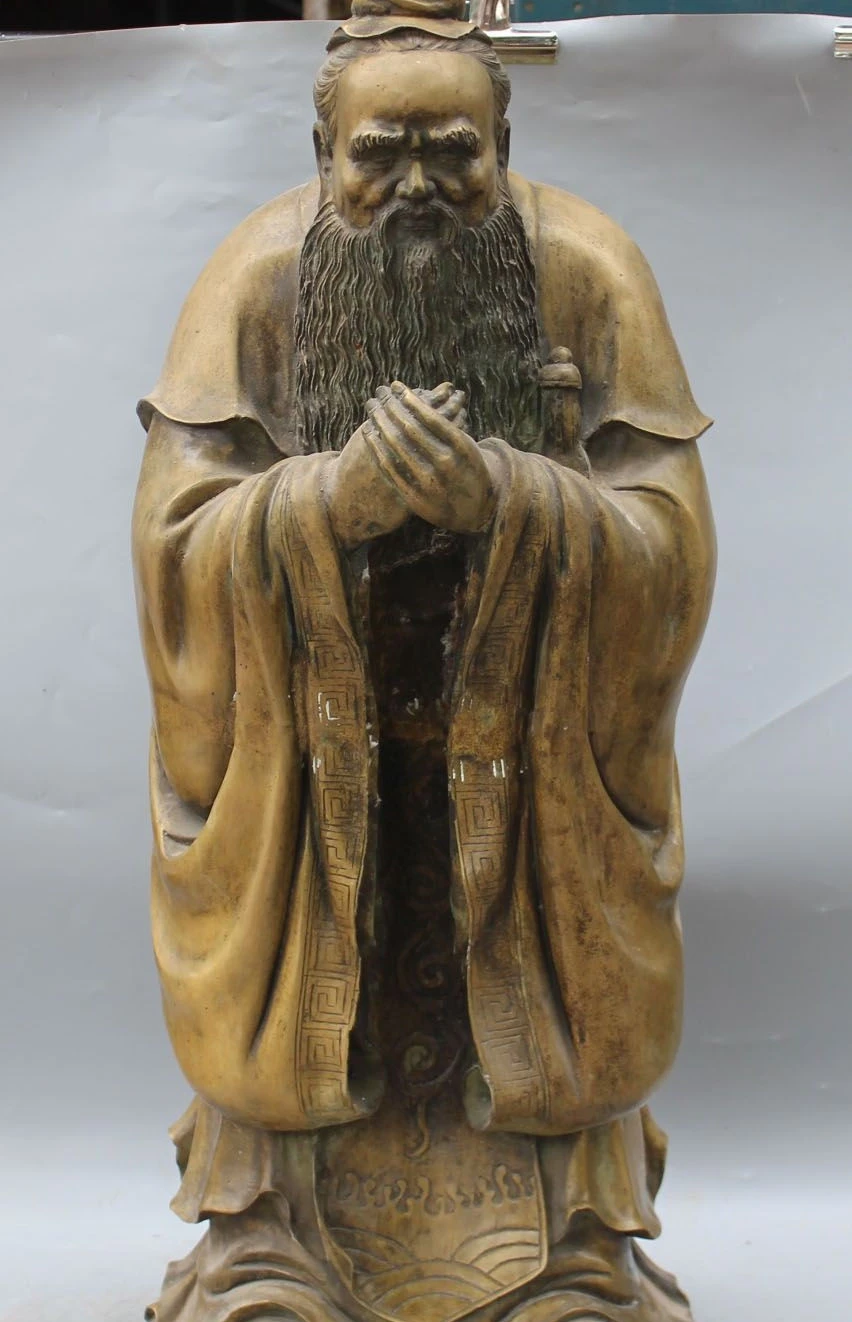 

28"Chinese Bronze Famous History Confucius philosopher Kong Zi Kongzi God Statue