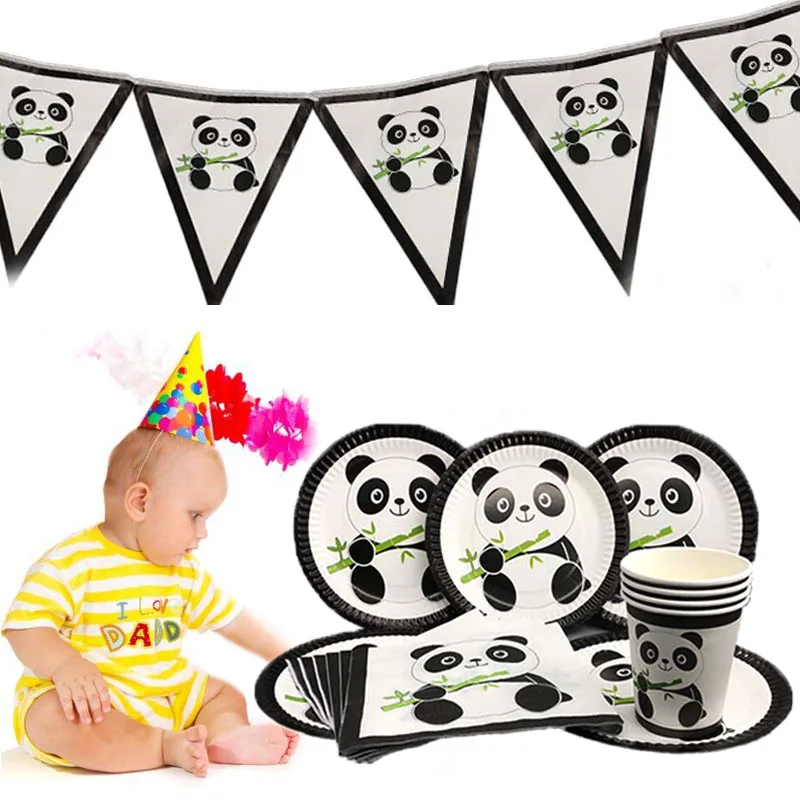 

Panda Party Decorations Supplies Happy Birthday Banner Panda Balloons Cake Toppers Gift Bags For Baby Shower Boy Girl 7A2766