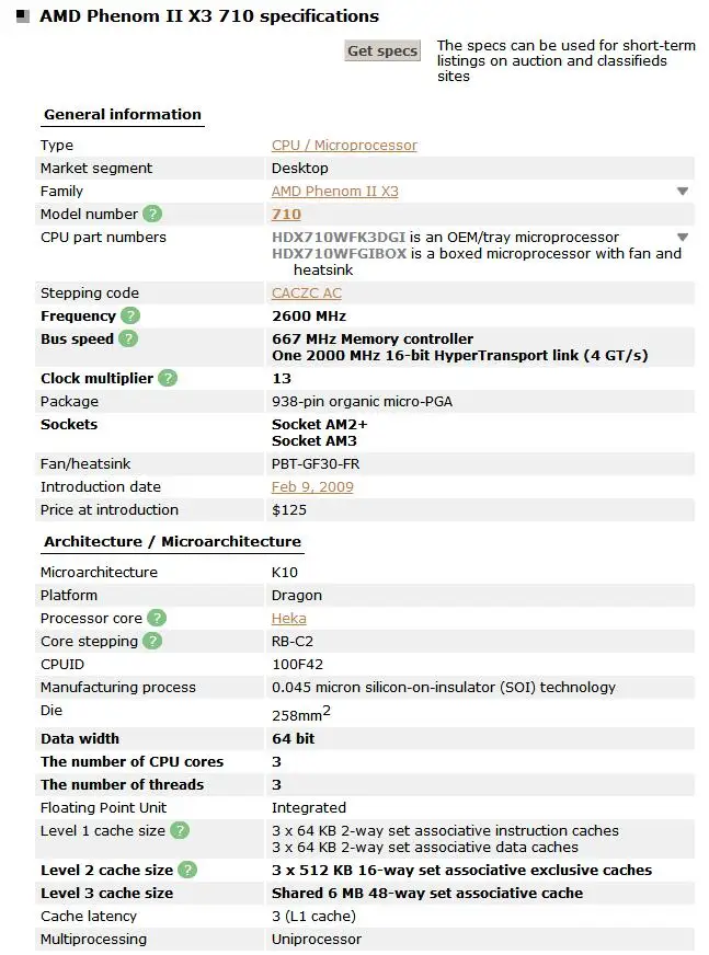 Процессор AMD Phenom II X3 710 процессор трехъядерный(2,6 ГГц/6 м/95 Вт/2000 ГГц) Socket am3 am2