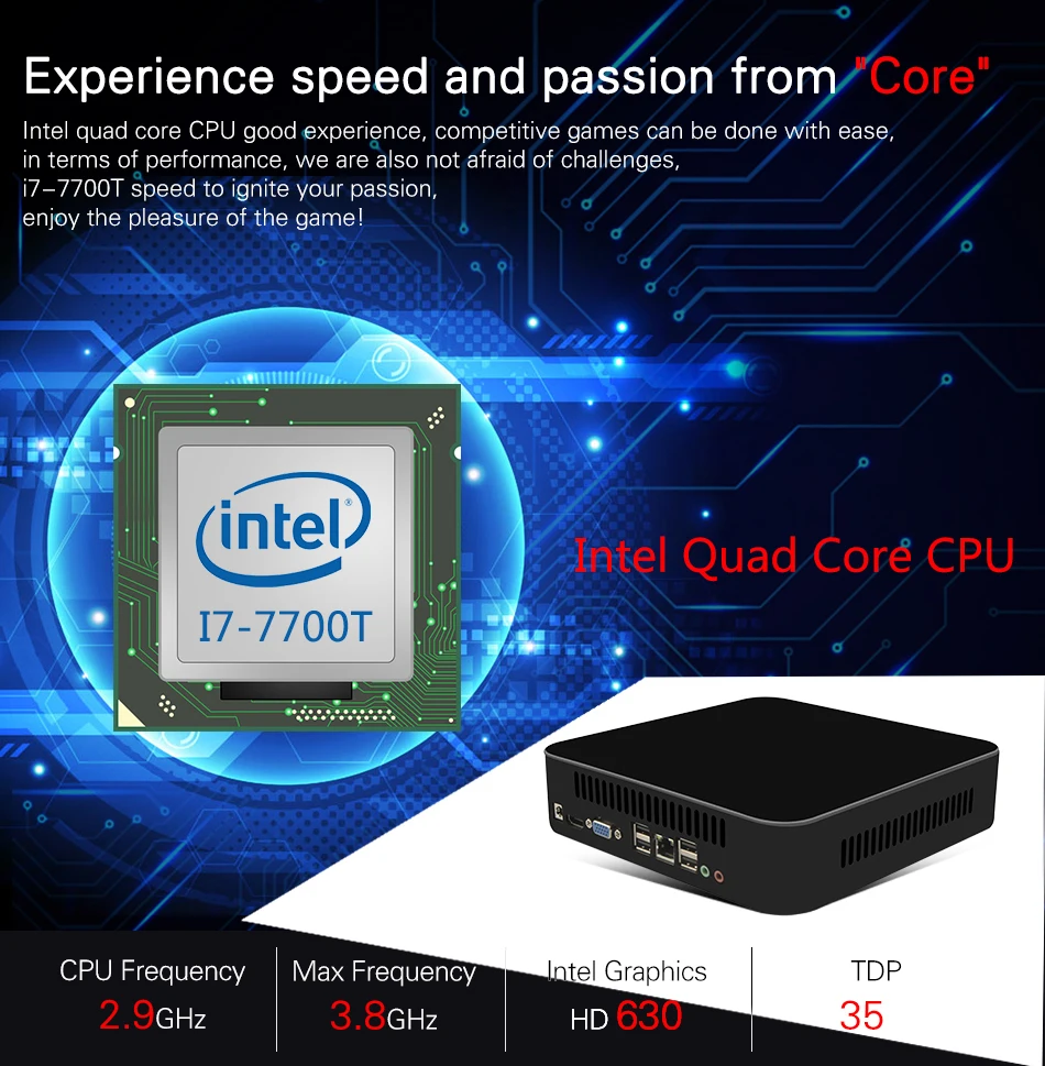 MESCORE i7 7700T DDR4 игровой мини ПК настольный компьютер linux Windows 10 Nettop Intel barebone HTPC игровой ПК HD630 HDMI VGA 4K WiFi