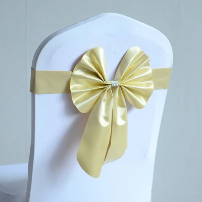 Cream Colour Chair Sash Butterfly Style Bow Tie Stretch Lycra Band Spandex Cover For Weddings Wholesale |