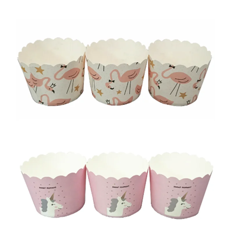 

50pcs/lot cartoon flamingo unicorn Birthday Cake Decorating Paper Muffin Cupcake Cups