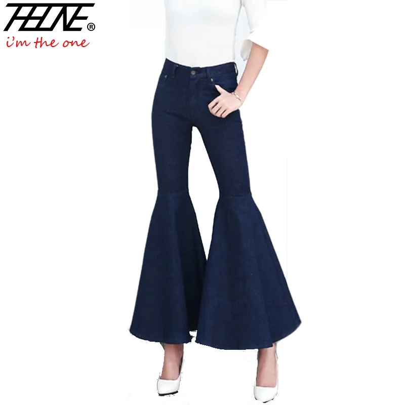 

THHONE Mermaid Jeans Women Denim Pants Wide Leg Slim Casual Trousers High Fashion Stretch Elastic Flare Jeans Pants Female