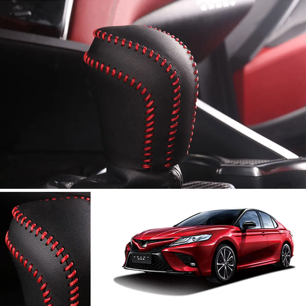 Подходит для Toyota Camry 2018 черная кожа красная линия рычаг переключения передач