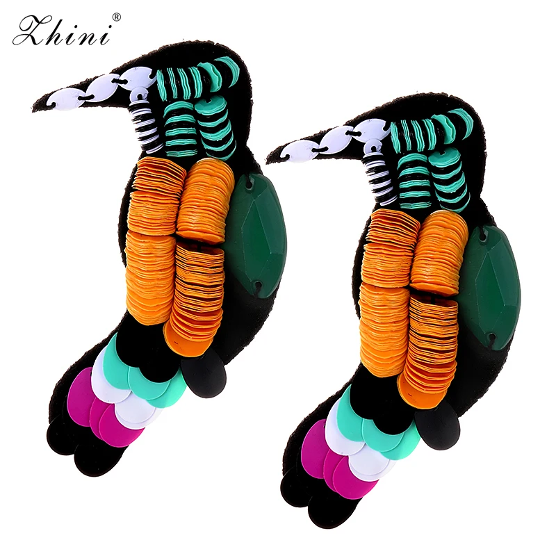 Милые этнические серьги-гвоздики ZINI ручной работы для девочек, винтажные длинные серьги-гвоздики с птицами, попугаями для женщин, модные ювелирные изделия