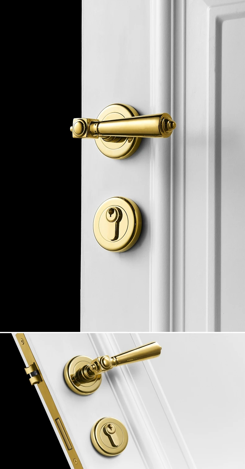 Dooroom Brass Door Lever Light Luxury European American Modern Gold Solid Wood Interior Door Lock Bedroom Split Handle Knob