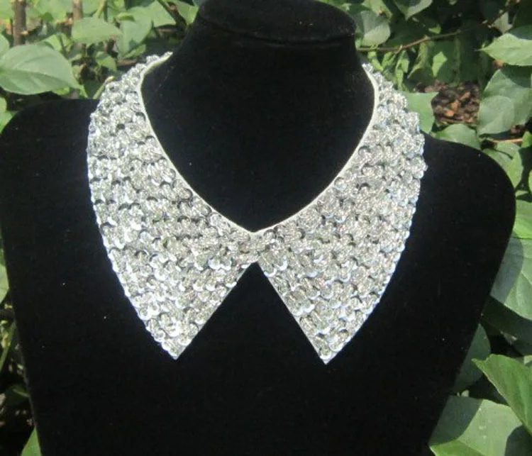 

2015 necklace punk false collar sequins necklace pearl choker pendant necklace bib statement jewelry silver detachable bead