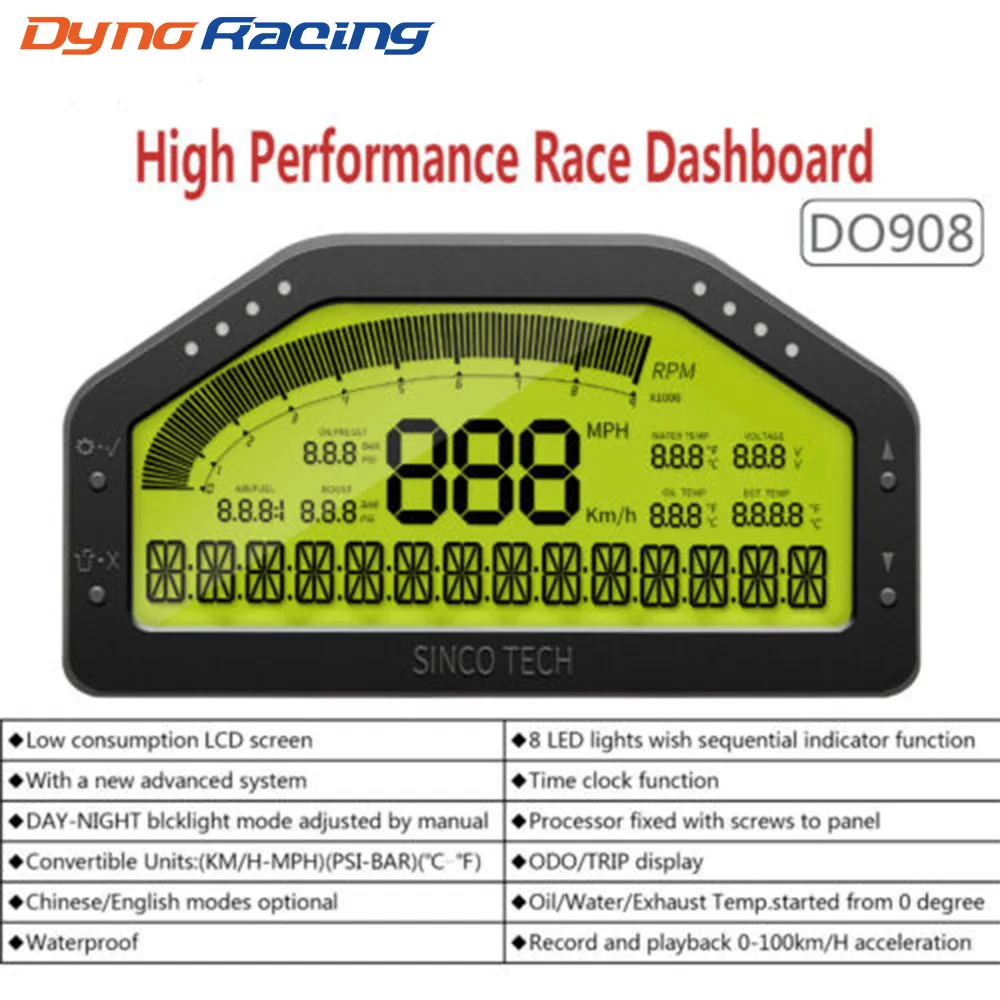 9in1RallyCarRaceDashDashboardLCDDigitalDisplayGauge
