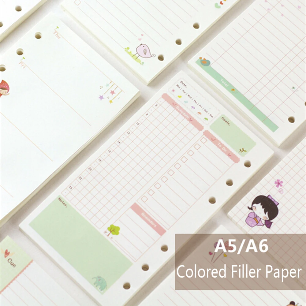

A5/A6 6 Holes Spiral Notebook's Filler Papers Cartoon Cute 45 sheets/Pack Planner's Bullet Journals' Accessory Inner Pages