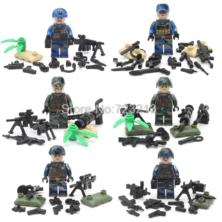 

6pcs/lot SWAT Military Figure Block Set Legoingly Weapon Without Plate Building Blocks Sets Model Bricks Toys For Children