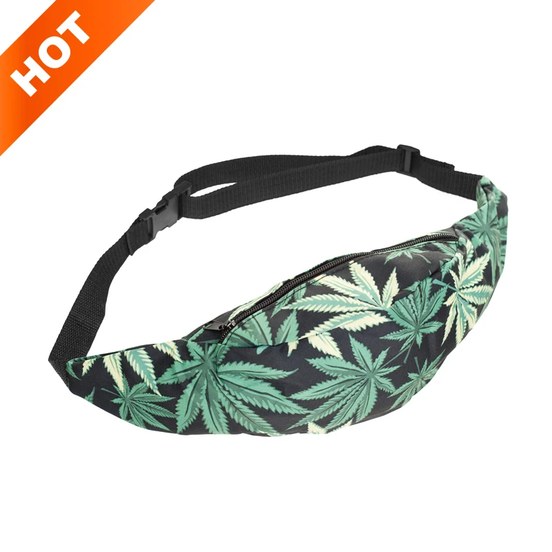 New 3D Colorful Waist Pack for Men Fanny Pack green leaves Style Bum Bag Women Money