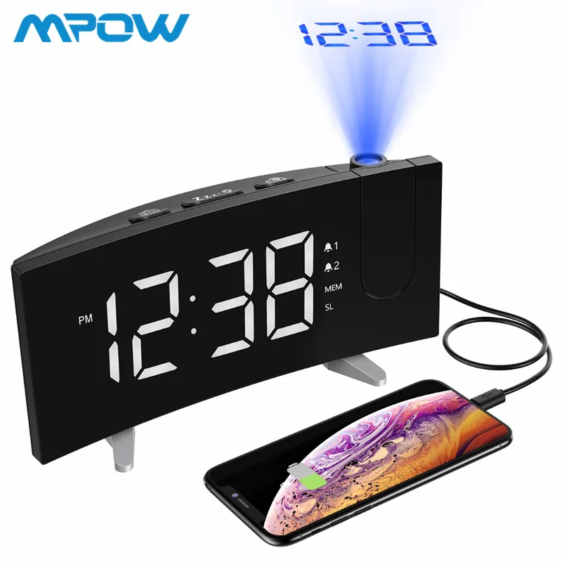 Mpow Projection LED Digital Alarm Clock FM Radio 5 inch