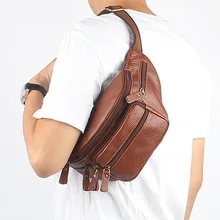 Véritable sac de taille en cuir hommes sacs poitrine pack vintage casual male dehors sacs en cuir véritable d’épaule sacs fanny pack sac
