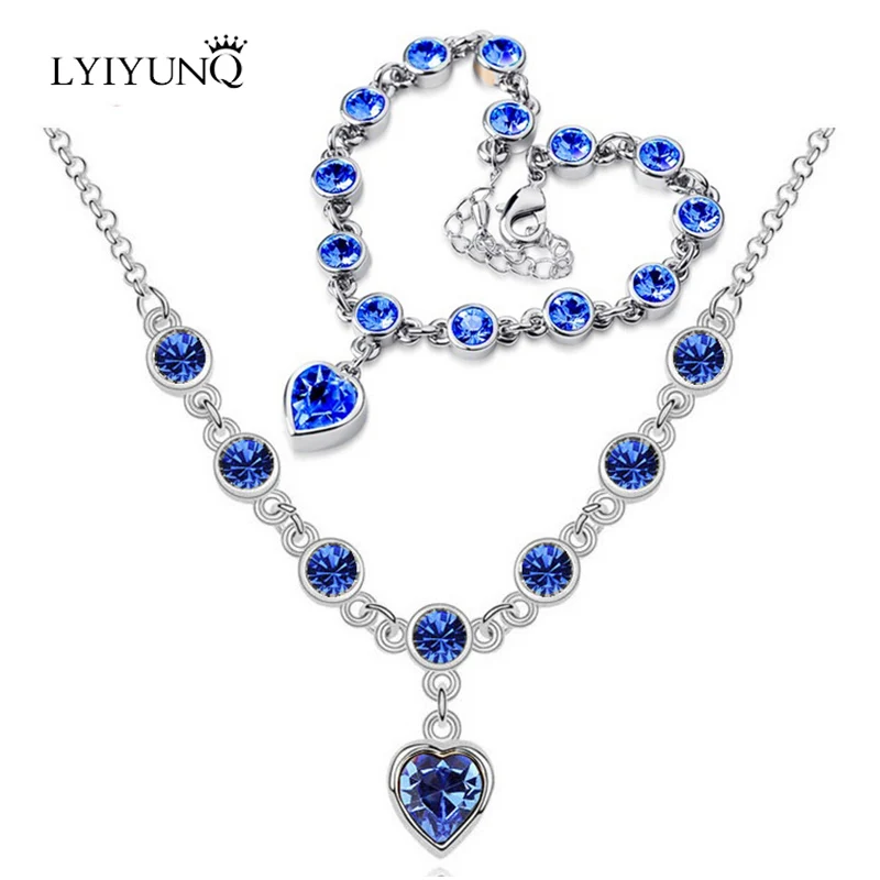 

Korean Fashion Romantic Crystal Jewelry Sets For Women Heart Bracelets And Necklace