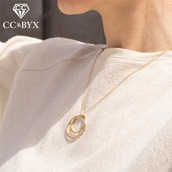 

CC 100% Pure 925 Silver Necklaces For Women Office Cross Circle Statement Long Chain Pendants Simple Design Bijoux Femme CCN308