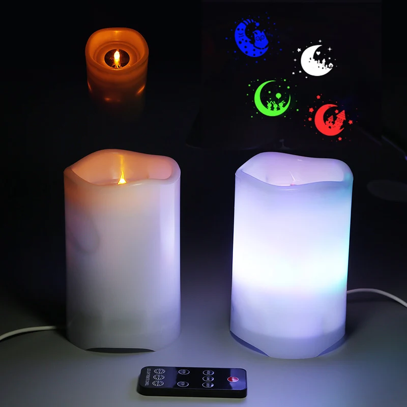 

LED Flameless Candles with Projection Pattern Romantic Umbriferous Projector Lamp Night Light CLH@8
