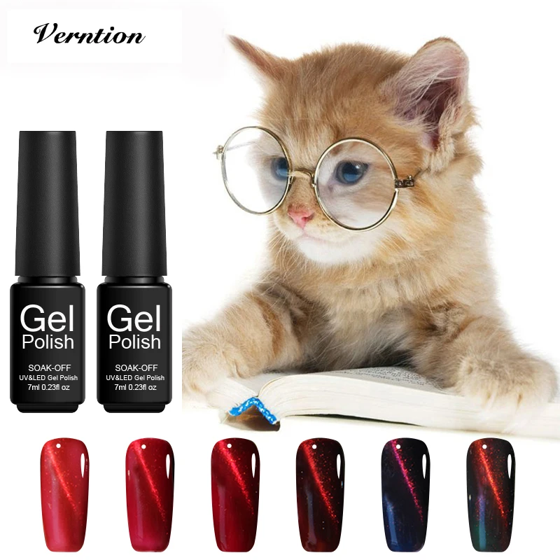 

Verntion Glitter 3D 6 Color Cat Eyes Nail Gel Polish Magnetic UV Gel Varnish Soak Off Semi-Permanent Lucky Gel Nail Polish