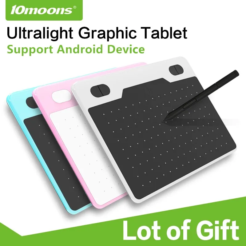 

10moons 6 Inch Ultralight Graphic Tablet 8192 Levels Digital Drawing Tablet Battery-Free Pen Compatible Android Device With Gift