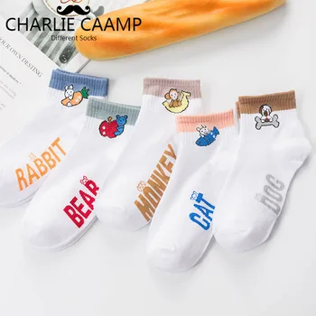 

5Pieces/lot Women Socks Spring Autumn New Cartoon Fruit Animal Boat Socks Ladies College Wind Cotton Student Female Socks S243