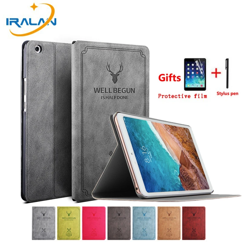 

Leather Cartoon Case for Xiaomi Mi Pad 4 Plus MiPad4 Plus 10.1 inch Tablet Cases Retro Folding Stand Smart Flip Cover film+pen