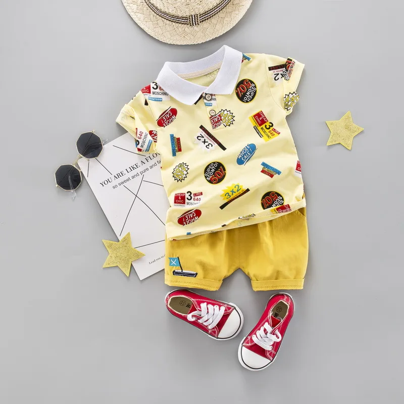 Roupas de Verão T-merda + Calças Criança Menino Meninos Algodão Turn-down Camiseta Crianças Conjunto Curtas 1 2 3 4 Anos 10 Criança menino roupas de verão meninos algodão