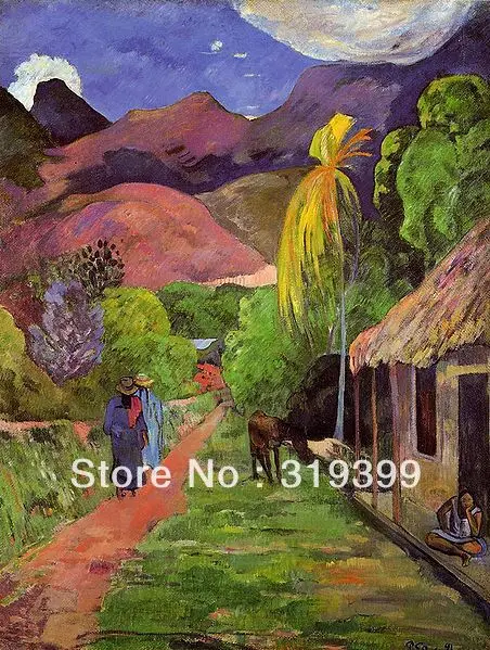 Картина маслом известная пейзаж на льняном холсте улица тайти от paul gauguin 100%