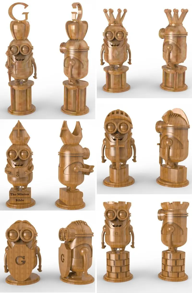 Minions_chess 3D модель для 4 оси круговая схема 3D резная скульптура cnc машина в STL файл