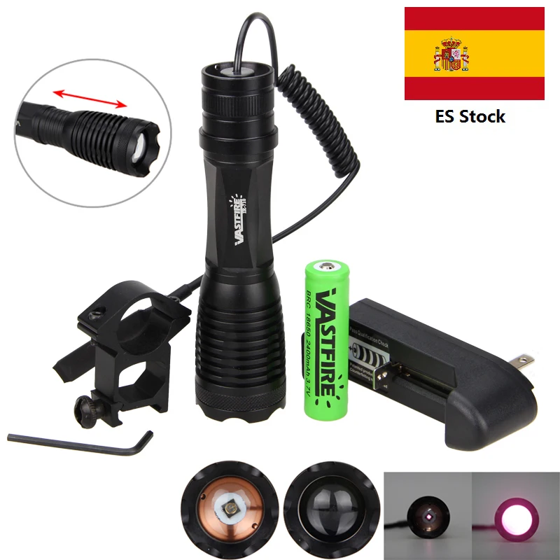 

940nm IR Infrared LED Rail Hunting Light Zoom Military Flashlight Night Vision Weapon Light +18650 Battery +Charger+Rifle Mount