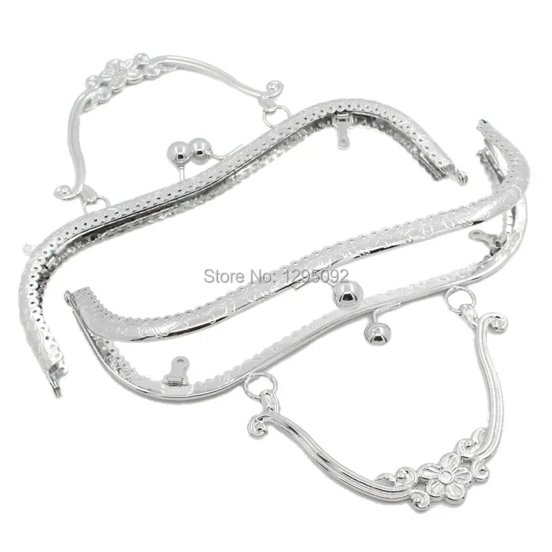 

10Pcs Silver Tone Flower Coin Arch Frame Kiss Clasp With Handle Lock For Purse Bag Handbag Handle Findings 21x9cm