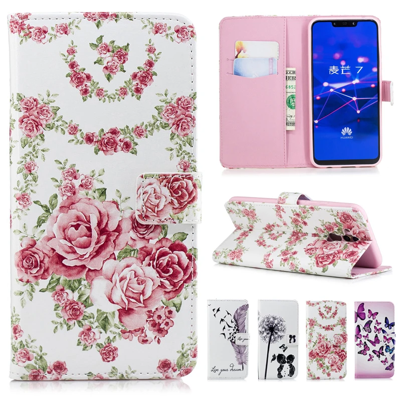 

Book Flip Leather Cases For Huawei Mate 9 10 20 Lite Feather Butterfly Flower Wallet Cover For Huawei Honor 10 9 8 Lite 8X 7X 6X