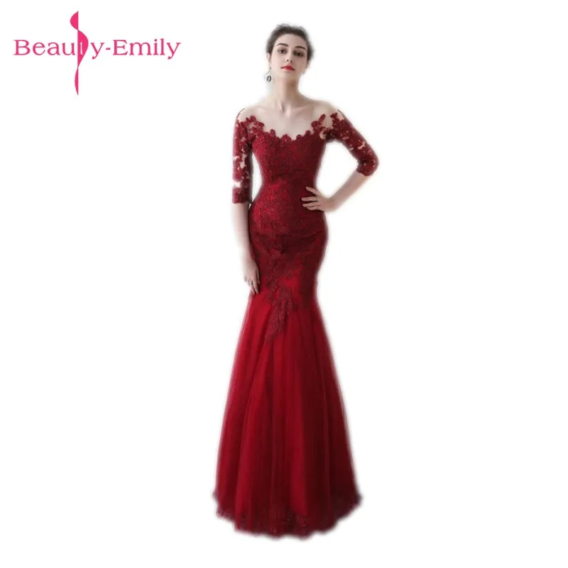 

Beauty Emily Elegant Appliques Lace Mermaid Long Evening Dress 2019 Simple Wine Red Party Prom Dresses Robe De Soiree Longue