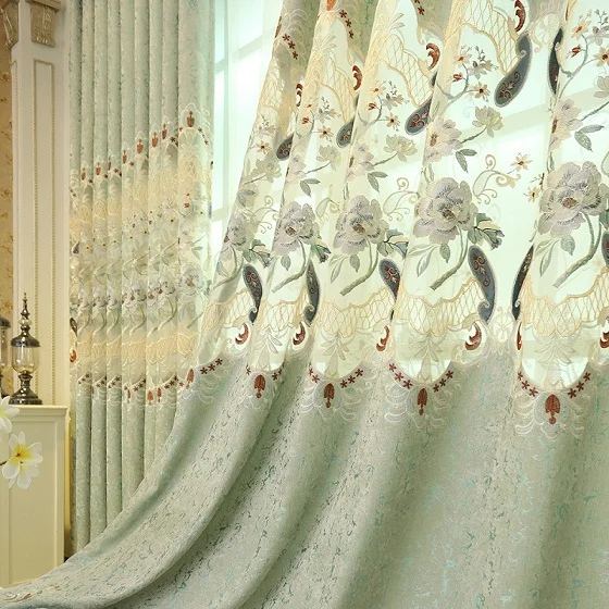 Шенилловая жаккардовая Европейская вышитая занавеска, тюль на окно для гостиной, спальни, занавески, занавески с цветочным узором - Цвет: Curtain