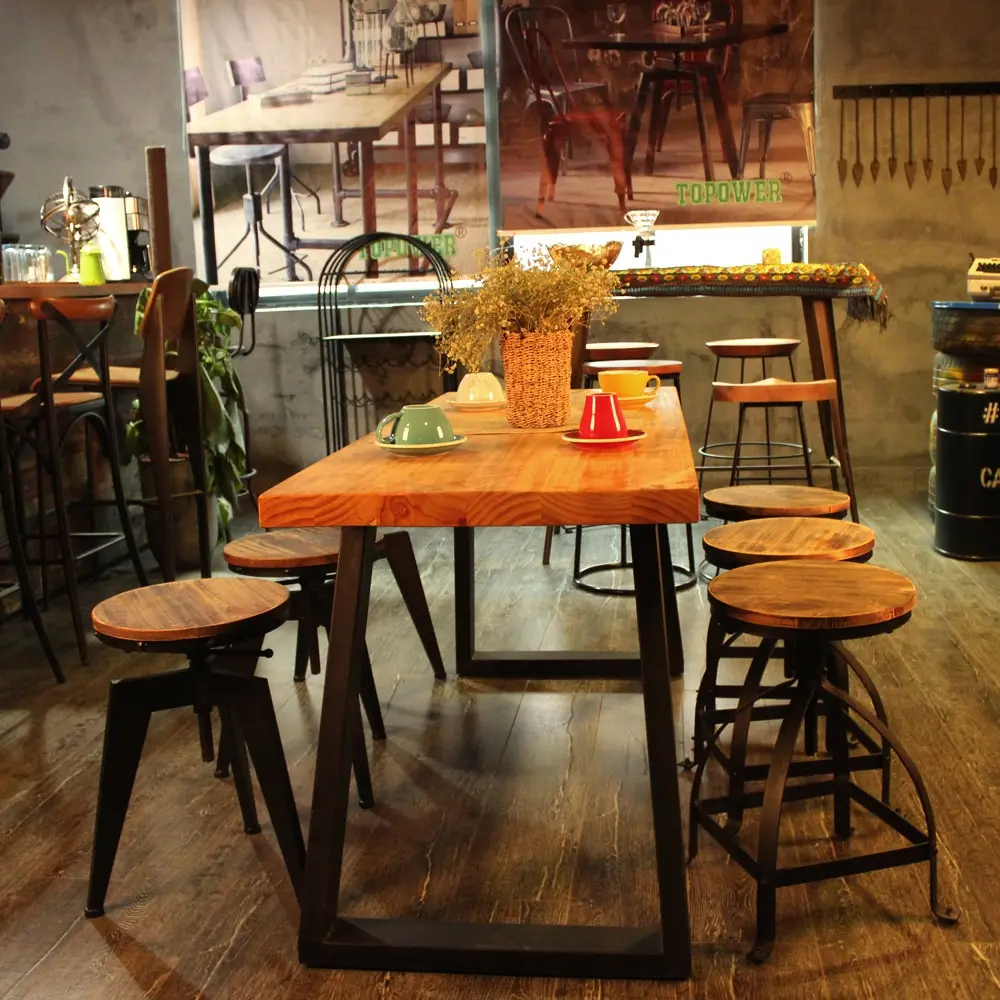iKayaa Industrial Style Bar Stool Adjustable Height Swivel Kitchen Dining Breakfast Chair Natural Pinewood Top Bar Stool
