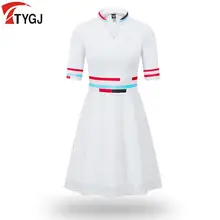 Летняя женская спортивная одежда для гольфа с v-образным воротником и высокой талией, кружевная тонкая спортивная юбка с принтом и коротким рукавом, мягкие белые шорты, платье