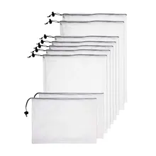 BEAU-многоразовые сетчатые мешки для производства, двойные сшитые эко-пакеты, снэк-мешки, моющаяся Сетчатая Сумка для хранения фруктов и овощей с Тарой W