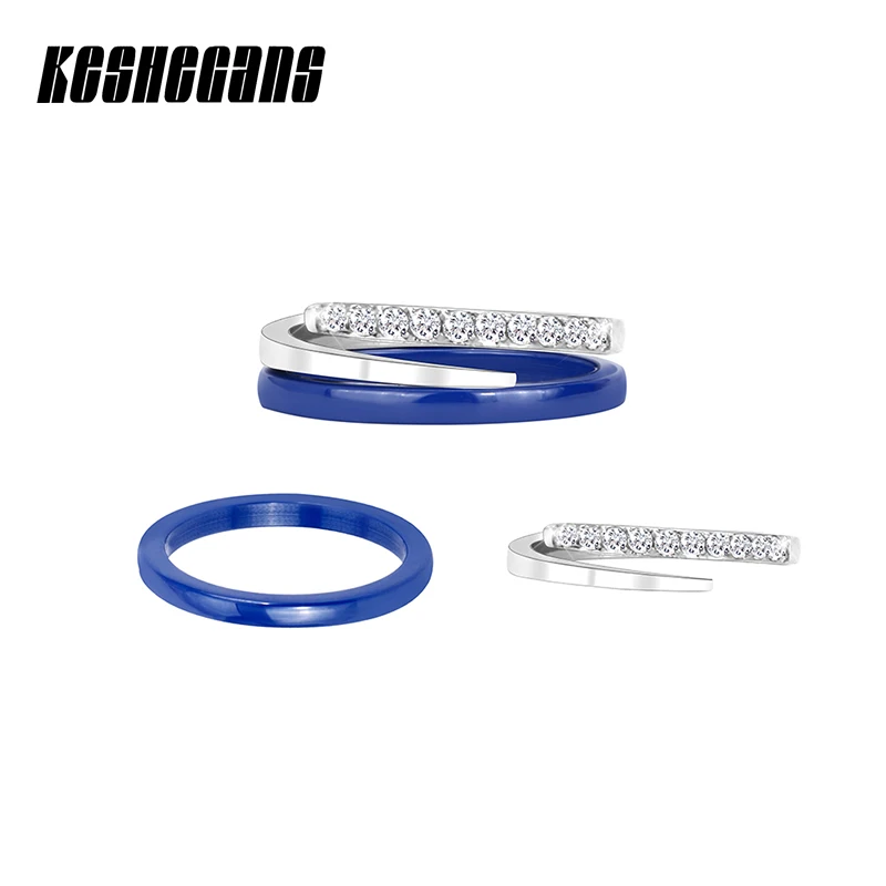 

Fashion Blue Ceramic Ring And Crystal Stainless Steel Opening Ring For Women Jewelry Elegant Finger Open Rings For Party Wedding