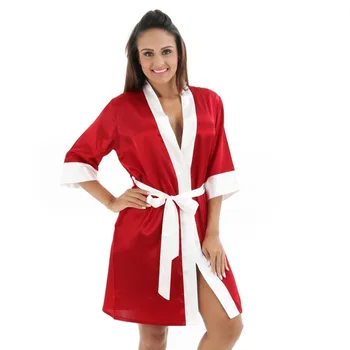 

Fashion Long Sleeves Sexy Robes Faux Silk Half-sleeve Triming Robes Dressing Gowns Multi-color