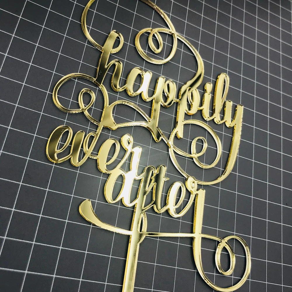 Happily Ever After Cake Topper for a Cake Gold Gillter Cake Flag To commemorate meaningful cake topper Party  Decoration Supplies
