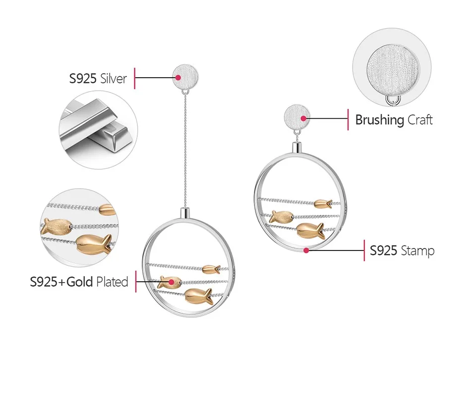 Lotus Fun реальные 925 Серебро Ручной Работы Дизайнера Красивые ювелирные изделия креативные милые перемещение Happy рыбки Длинные Висячие серьги для Для женщин