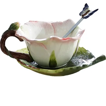 

Glass Ceramics Cup Originality Teacup Suit Coffee Cup Flowers And Plants Tea Set Lovely Marry Cup, Dish And Spoon Set Combine