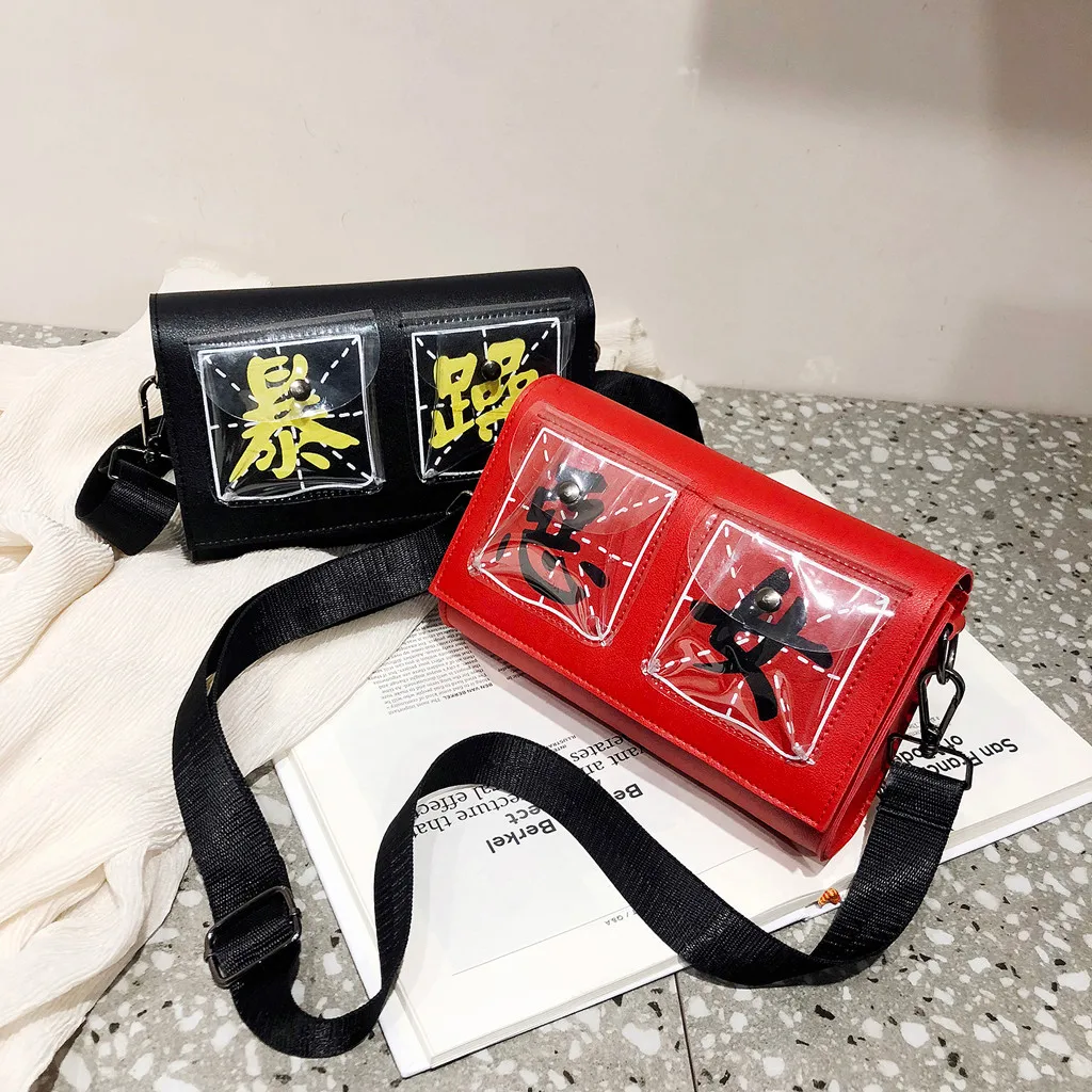 

HARAJUKU crossbody Messenger bag for women 2019 Fashion street style shoulder bags with small Transparent bags Character Bolsa