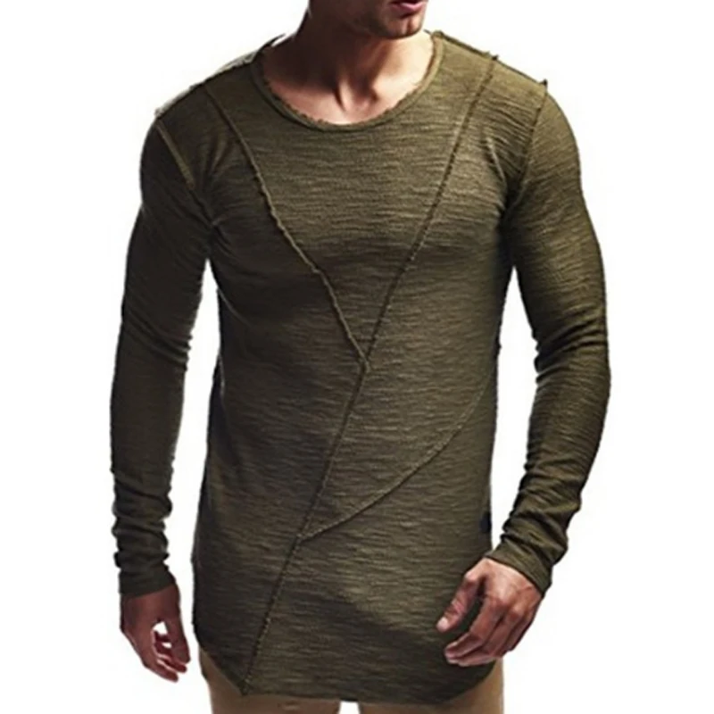 Comfortable Extend HipHop Men T Shirt Long Sleeve Basic Solid O-Neck Patchwork Loose Gyms Muscle Shirts Tee Male Clothing