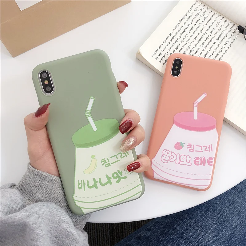 

Strawberry milk phone case for iphone 6 6s 7 8 Plus Cartoon milkshake soft TPU case For iphone XS Max X XR back cover capa