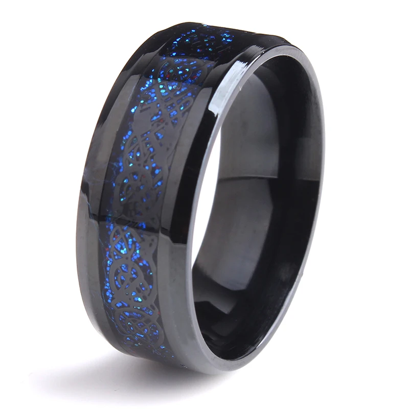 Black Dragon blue carbon fiber wedding rings for women 8mm 316L Stainless Steel men jewelry wholesale dropshipping
