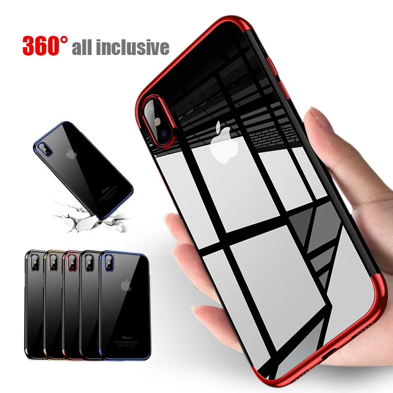 

Luxury Silicone Clear Case for iPhone X 6 6S Plus TPU Soft Plating Frame Transparent Back Cover for iPhone 7 8 Plus XS Max XR