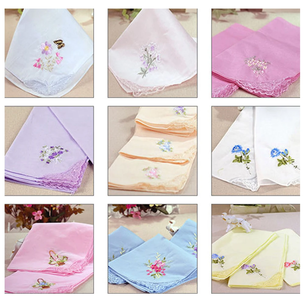  Handkerchief 12 Pcs Cotton Floral Embroidered Scarf Printed Lace Square Towel Women Children Scarf 