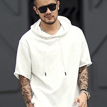 Для мужчин, с капюшоном черный Свитшот с короткими рукавами метросексуал Для мужчин толстовки Модные хлопковые повседневные брендовые дизайнерские F013